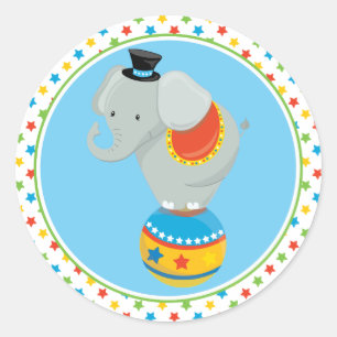 Circus Theme   Elephant on Circus Ball Classic Round Sticker