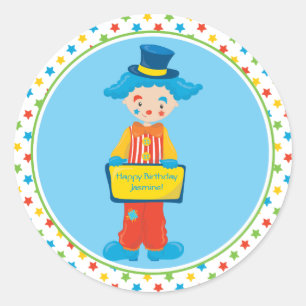 Circus Theme Funny Clown Personalised Classic Round Sticker
