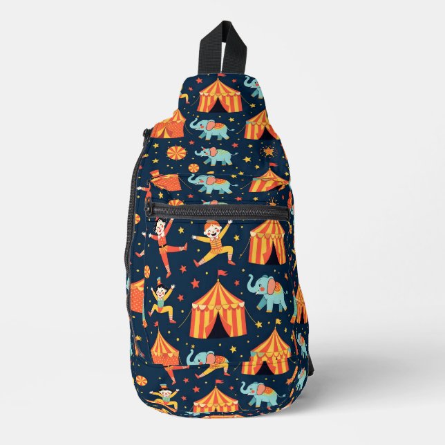 Circus theme on blue sling bag (Front)