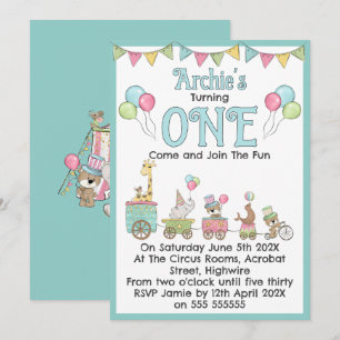 Circus Themed 1st Birthday Invitation