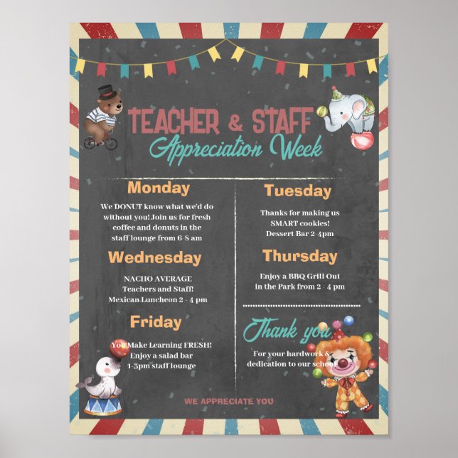 Circus Themed Teacher Appreciation Week  Poster (Front)