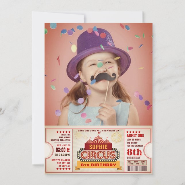 Circus Ticket Pass Photo Birthday Invitation (Front)