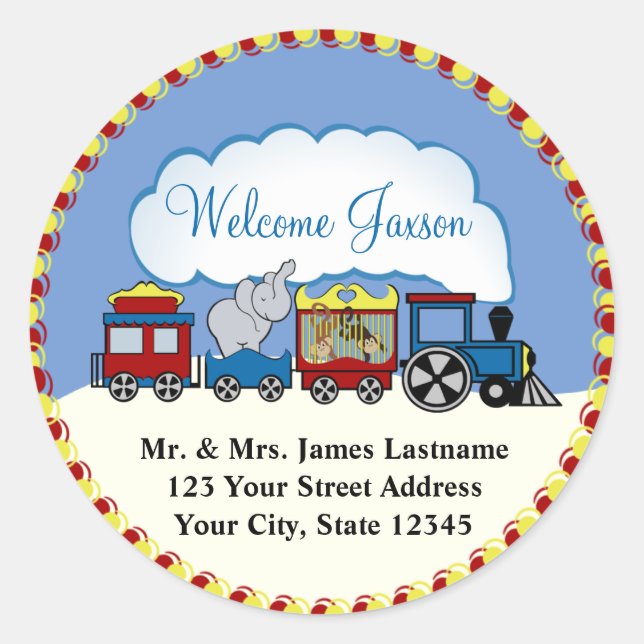 Circus Train Address Classic Round Sticker (Front)