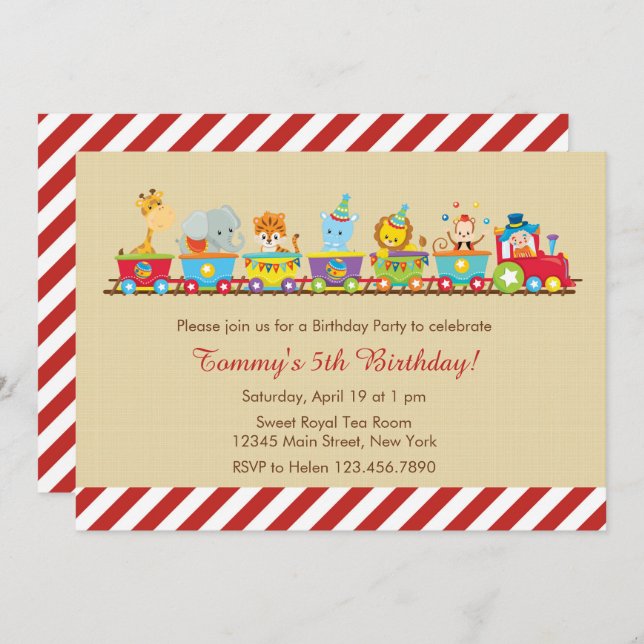 Circus Train Birthday Invitation (Front/Back)