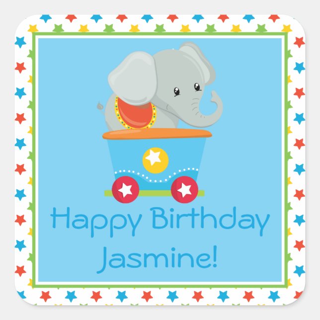 Circus Train | Elephant | Personalised Square Sticker (Front)