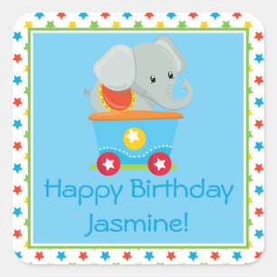 Circus Train Elephant Personalised Square Sticker