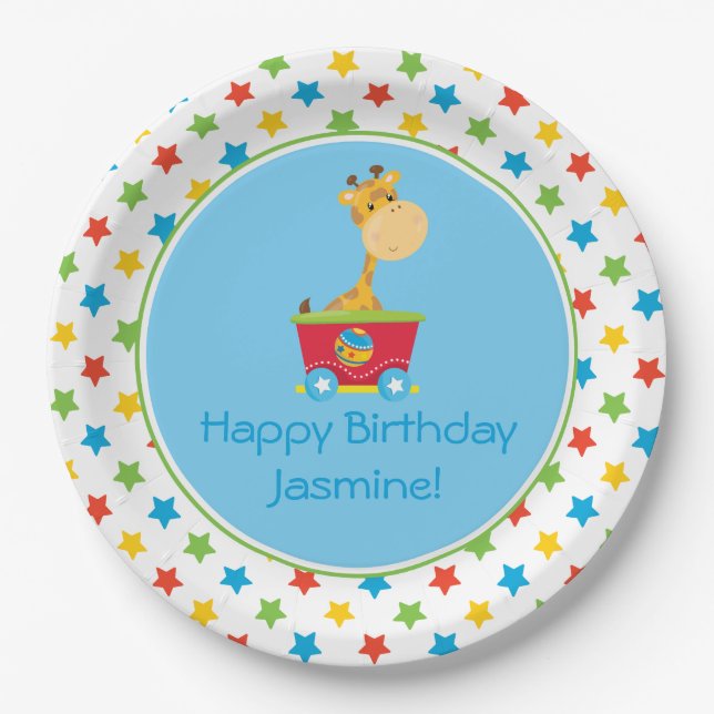 Circus Train | Giraffe | Personalised Paper Plate (Front)