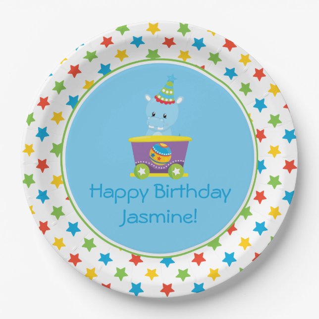 Circus Train | Hippo | Personalised Paper Plate (Front)