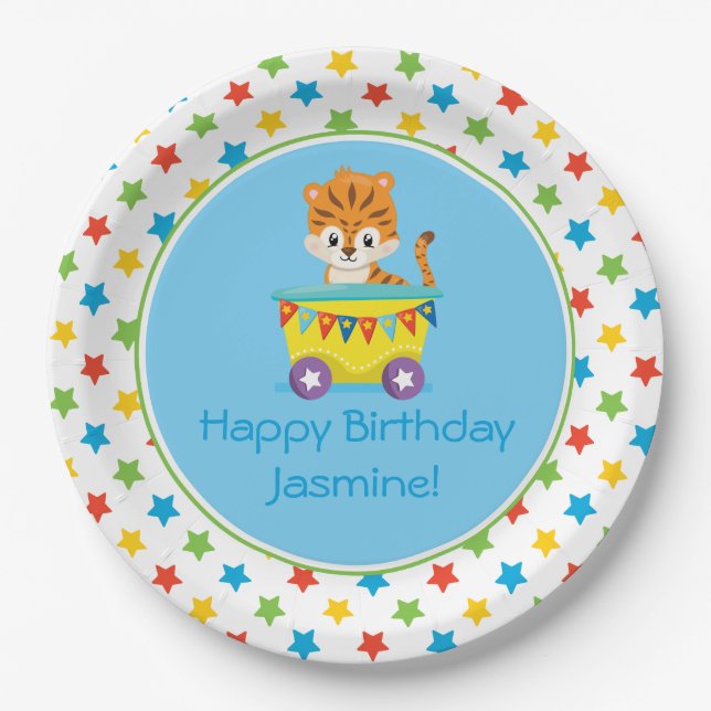 Circus Train | Tiger | Personalised Paper Plate (Front)