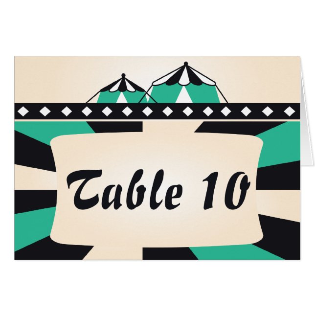 Circus Wedding Table Number Card - Black and Teal (Front Horizontal)