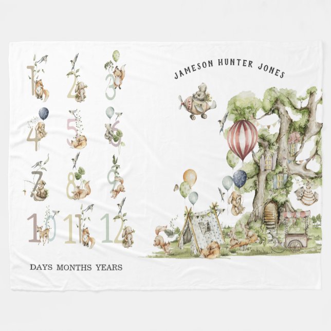Circus Woodland Forest Animals | Baby Milestone Fleece Blanket (Front (Horizontal))