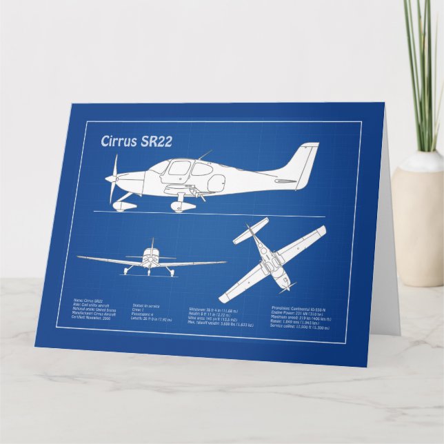 Cirrus SR22 - Aeroplane Blueprint Drawing Plans AB Thank You Card (Front)