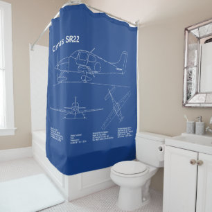 Cirrus SR22 - Aeroplane Blueprint Drawing Plans AD Shower Curtain