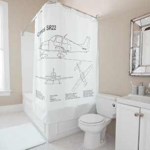 Cirrus SR22 - Aeroplane Blueprint Drawing Plans BD Shower Curtain