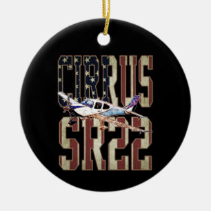 Cirrus SR22 Aircraft Vintage United States Flag Ceramic Tree Decoration