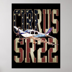 Cirrus SR22 Aircraft Vintage United States Flag Poster