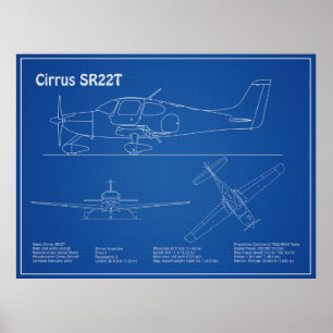 Cirrus SR22T - Aeroplane Blueprint Drawing Plans A Poster