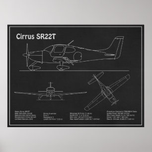Cirrus SR22T - Aeroplane Blueprint Drawing Plans P Poster