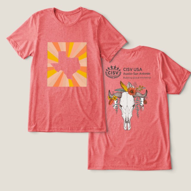 CISV Austin Decorative Cattle Skull Men's Tri-Blend Shirt (Design Front & Back)