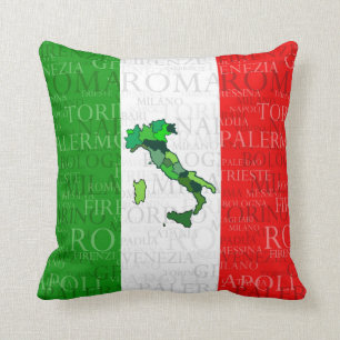 Cities, Map, and Flag of Italy Cushion