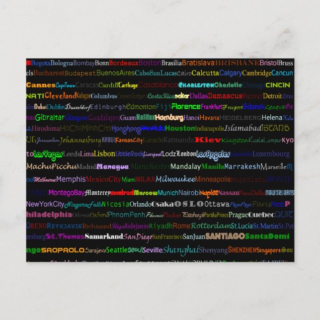 Cities Of The World Text Design I Postcard (Front)