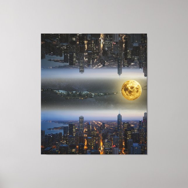 Cities up and Below Fantasy Landscape Canvas Print (Front)