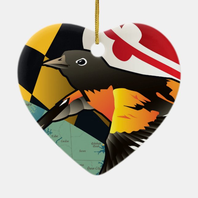 Citizen Oriole, Maryland's State Bird Ceramic Tree Decoration (Back)