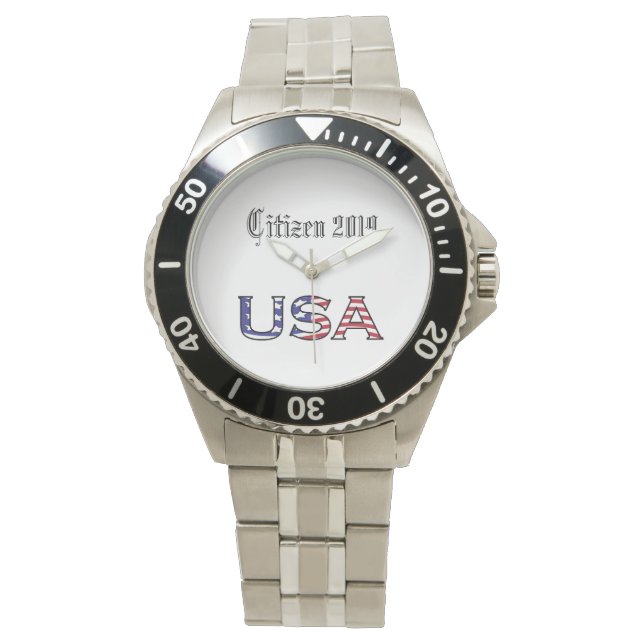 Citizenship Year USA Stars and Stripes Text Watch (Front)