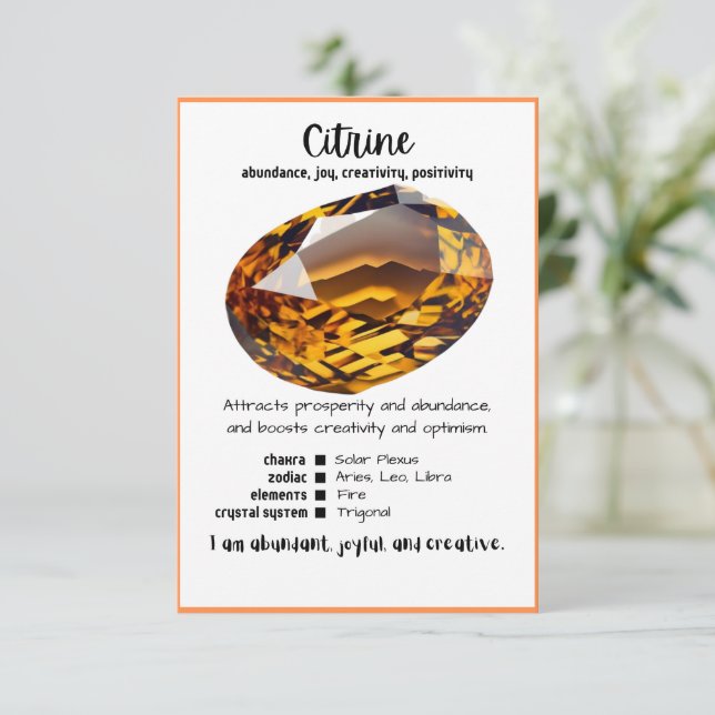 Citrine Crystal Meaning Card (Standing Front)