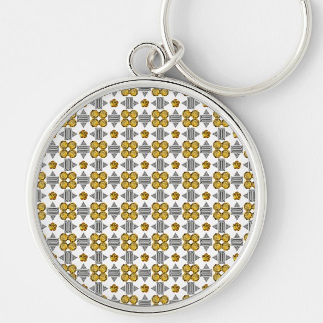 Citrine Diamond Gemstone Art, Yellow Key Ring (Front)