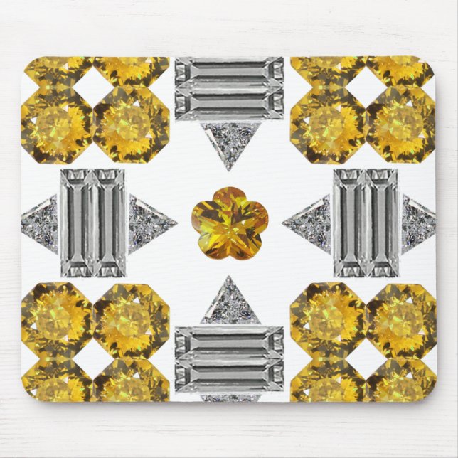 Citrine Diamond Gemstone Art, Yellow Mouse Pad (Front)