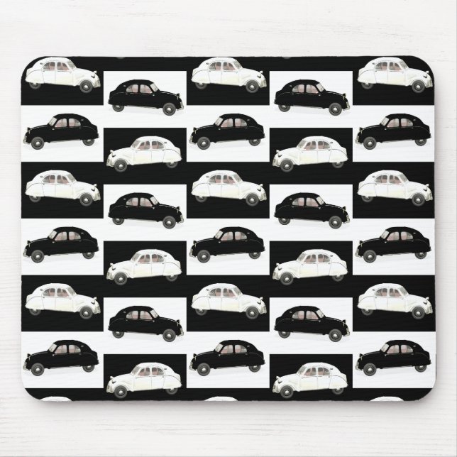 Citroen 2CV Black White Mouse Pad (Front)
