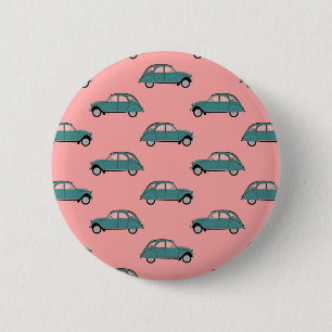 Citroen 2CVs - Green on Pink - Cars 6 Cm Round Badge