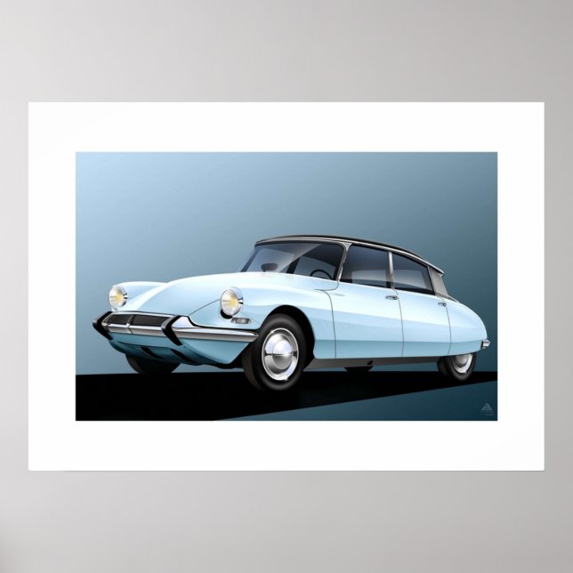 Citroen DS19 Pale Blue Artwork Poster (Front)