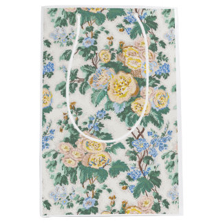 Citron Cottage Floral, Hollyhock and Rose Medium Gift Bag