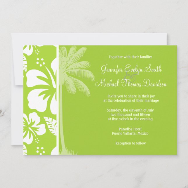 Citron Green Tropical Hibiscus; Summer Palm Invitation (Front)