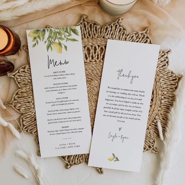 CITRON Lemon Citrus Wedding Dinner Menu (Creator Uploaded)