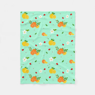 Citrus and Ladybug Botanical Pattern with Flowers  Fleece Blanket