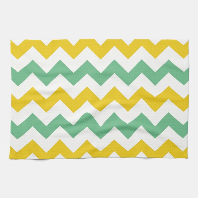Citrus and Lime Chevron Zigzags Yellow Green Tea Towel (Horizontal)
