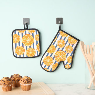 Citrus and Stripes Oven Mitt & Pot Holder Set
