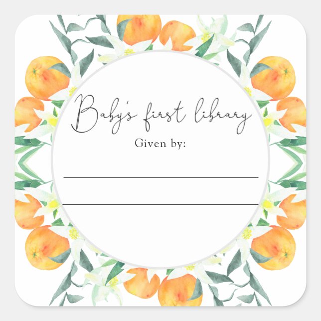Citrus - Baby Shower bookplate, books for baby Square Sticker (Front)