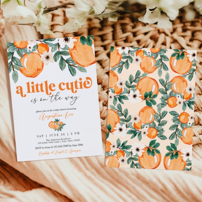 Citrus Baby Shower Botanical Orange Little Cutie Invitation (Creator Uploaded)