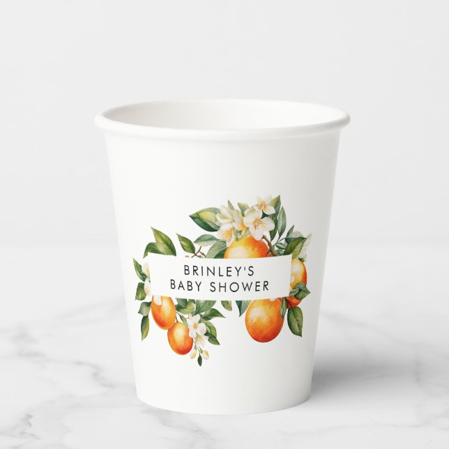 Citrus Baby Shower Paper Cup Little Cutie Orange (Front)