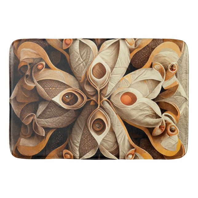 Citrus Beige Brown Ornamental Plaid Decor Pattern Bath Mat (Front)