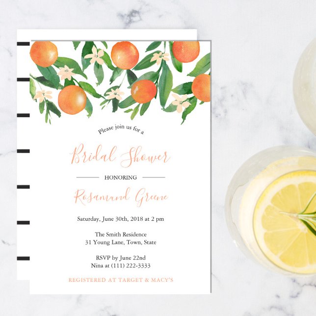 Citrus Black Modern Calligraphy Bridal Shower Invitation (Creator Uploaded)