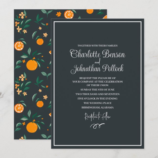 Citrus Bloom Oranges & Botanicals Wedding Invitation (Front/Back)