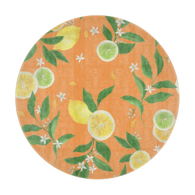 Citrus Bloom Watercolor Fabric Cutting Board (Front)