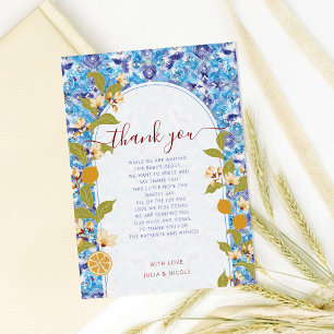 Citrus Blue Yellow Lemon Amalfi Coast Baby Shower Invitation