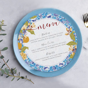 Citrus Blue Yellow Lemon Amalfi Coast Baby Shower Menu