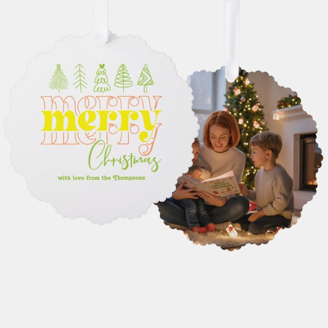 Citrus Blush Scribbles Merry Christmas Keepsake Tree Decoration Card (Front/Back)
